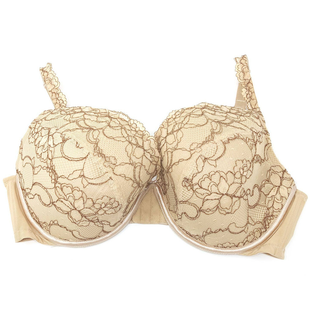 Cacique Bra Womens 42DD Lightly Lined Floral Lace Tan Beige Nude Full Coverage